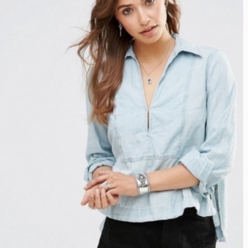 EUC Free People Ready or Not Linen Blouse Size Small